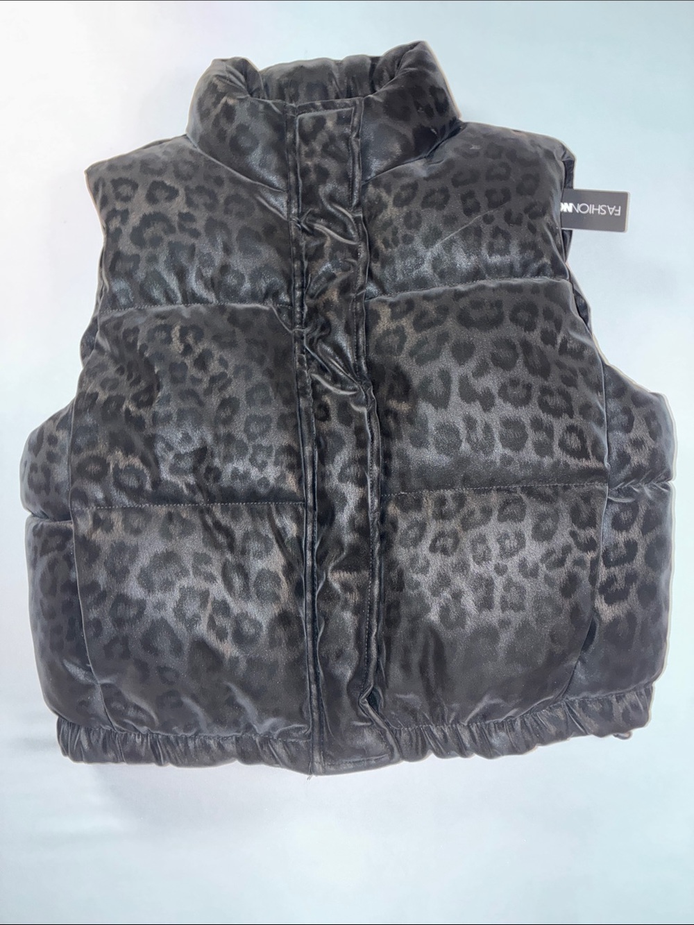 Fashion Nova Black Leopard Print Puffer Vest Womens XS